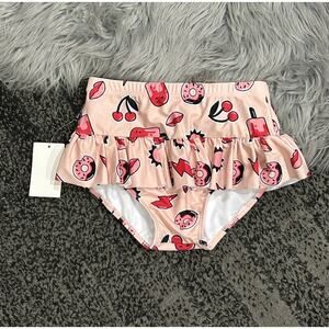 Dot Australia Girls Skirted‎ Pink Swim Bottom Size 7 Lips-Cherry-Donut-Popsicle